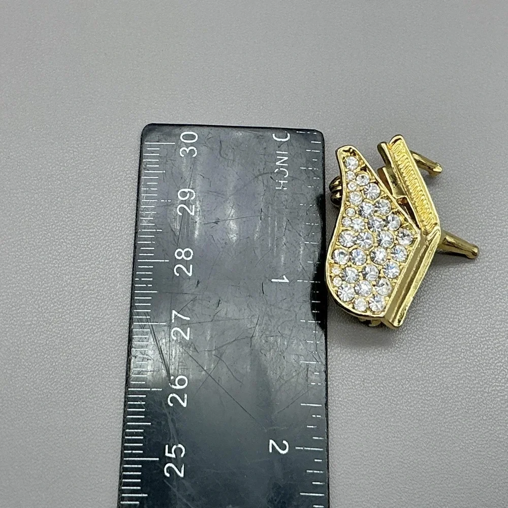 Gold Tone‎ Grand Piano Brooch Pin Clear Rhinestone Music Teacher Jewelry 1.25